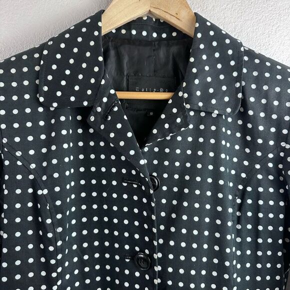 Tally Ho Outerwear Women's 10 Black And White Polka Dot Trench Coat 100%‎ Cotton - Picture 11 of 11